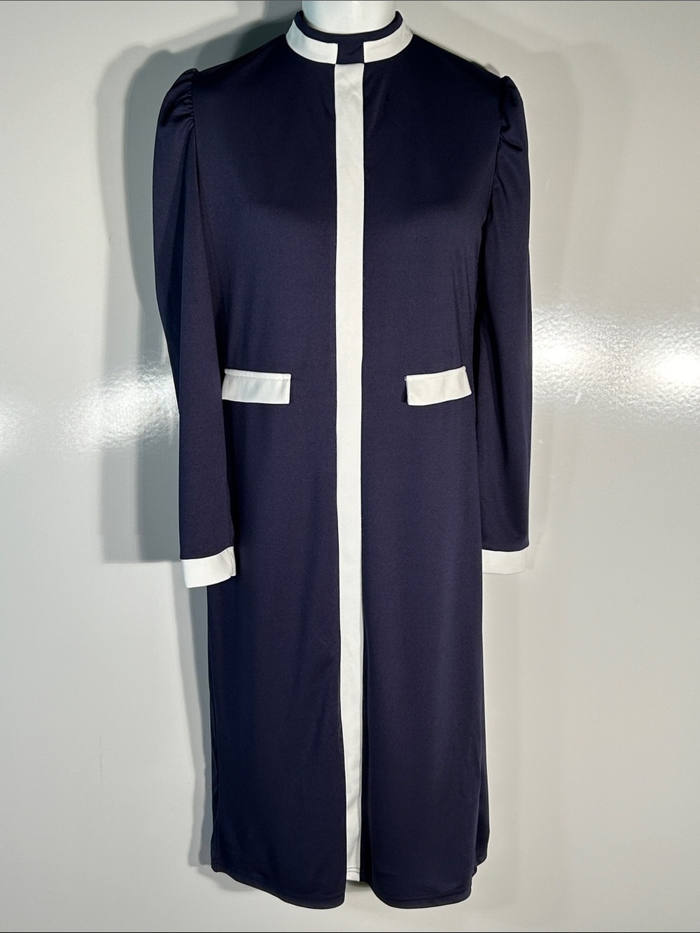Classic Navy Bodycon Midi Dress SZ XL Capsule Wardrobe Career Preppy Minimalist